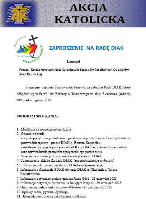 Zaproszenie na Radę DIAK